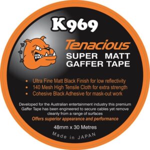 K969 Tenacious Matt Black Gaffer Tape 48mm x 30 metre